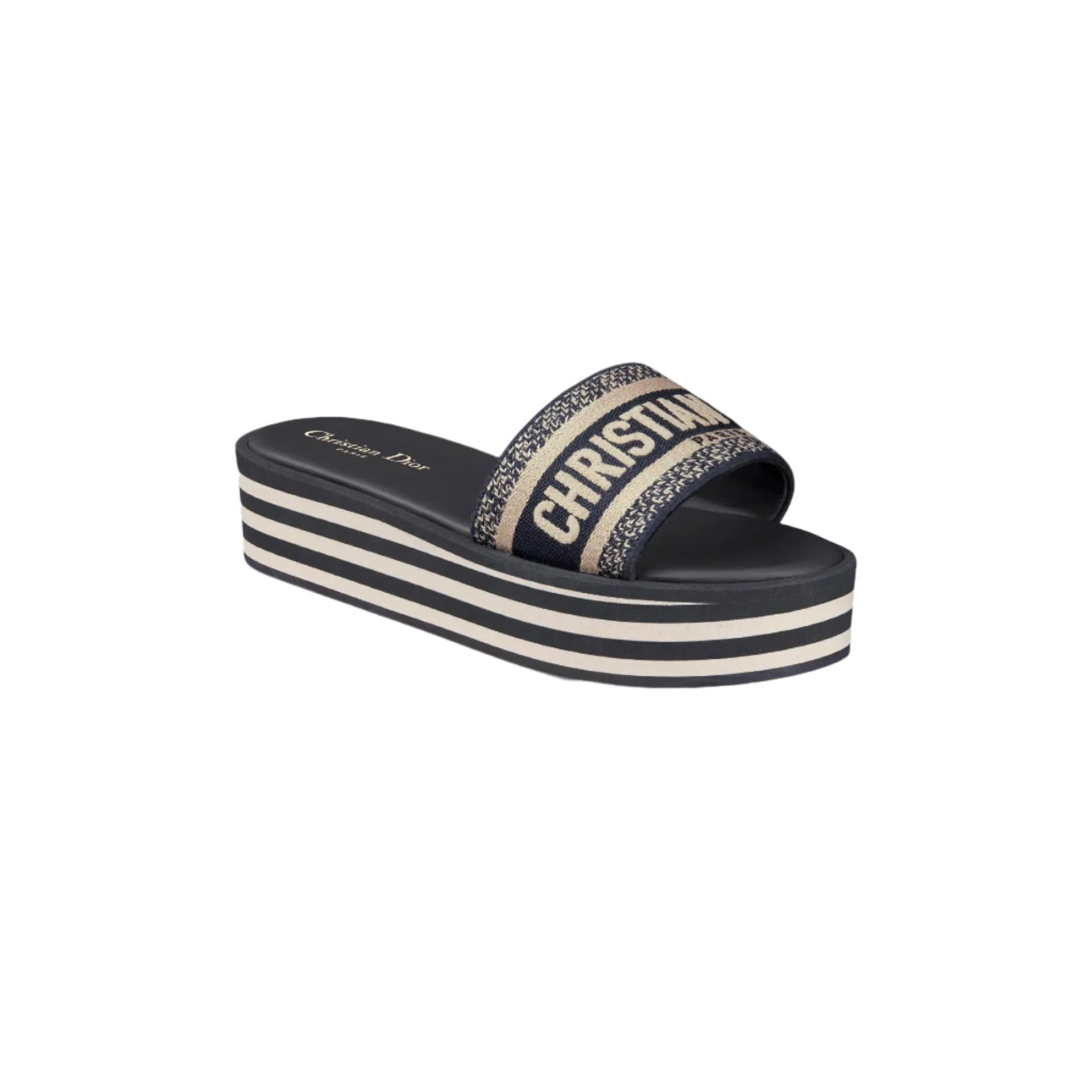 Dior Dway Platform Slide Deep Blue Embroidered Cotton - Image 5