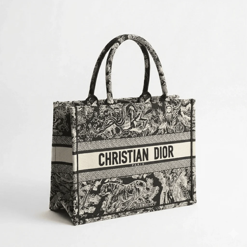 Dior Large Book Tote In Ecru And Black Toile De Jouy Embroidery - Image 2