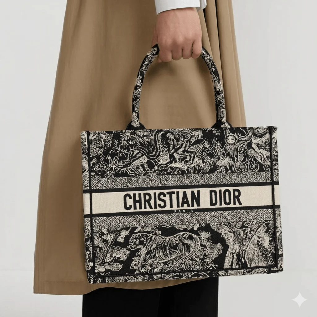 Dior Large Book Tote In Ecru And Black Toile De Jouy Embroidery - Image 4