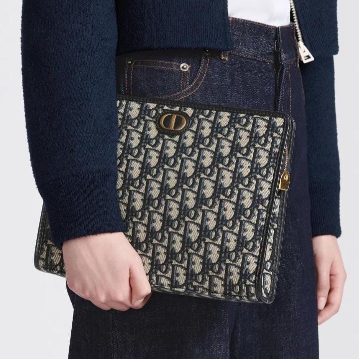 Dior Medium 30 Montaigne Pouch Blue Oblique Jacquard - Image 3