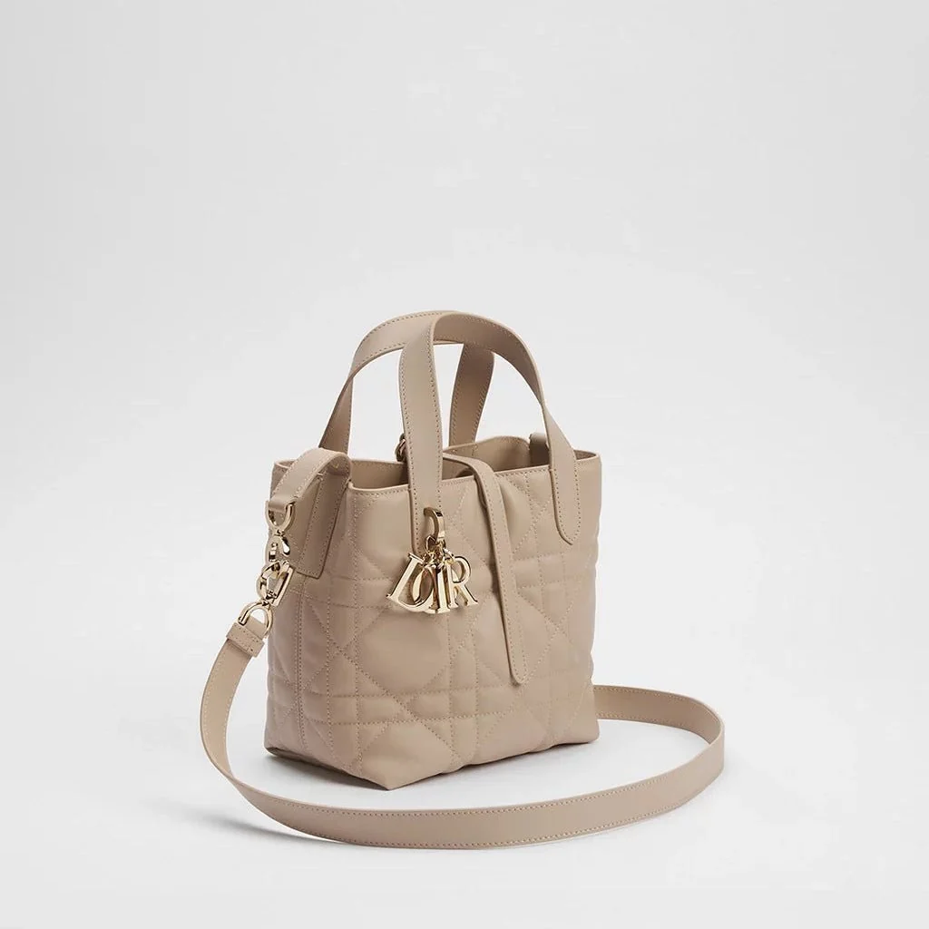 Dior Small Toujours Vertical Tote Bag Powder Beige Macrocannage Calfskin - Image 2
