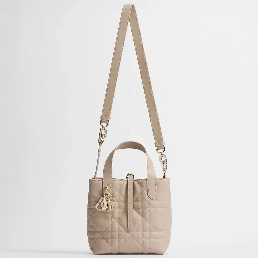Dior Small Toujours Vertical Tote Bag Powder Beige Macrocannage Calfskin - Image 4