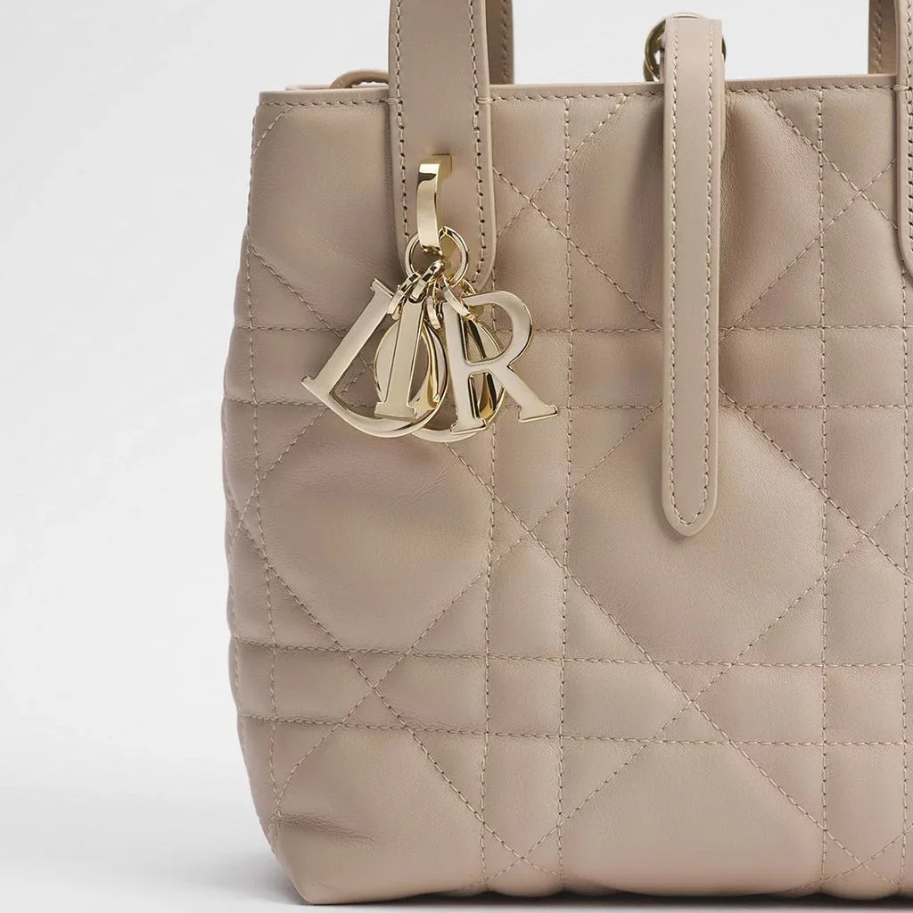 Dior Small Toujours Vertical Tote Bag Powder Beige Macrocannage Calfskin - Image 5