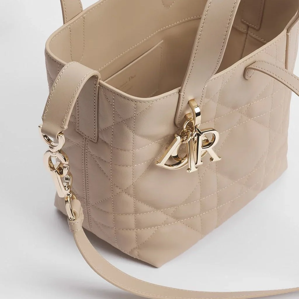 Dior Small Toujours Vertical Tote Bag Powder Beige Macrocannage Calfskin - Image 6