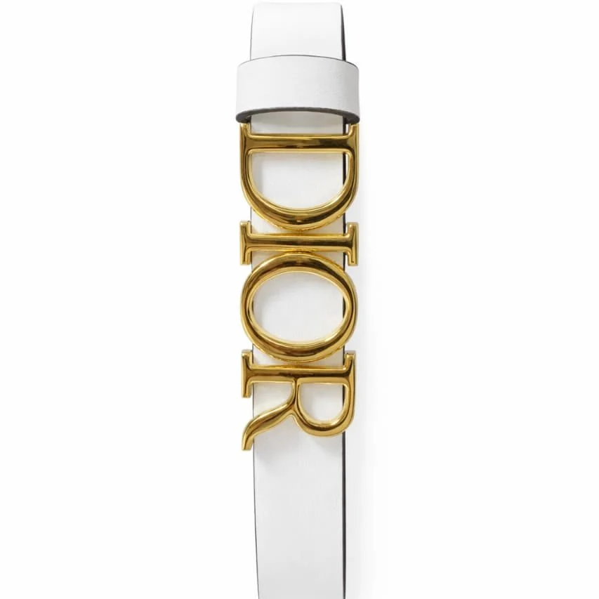 Dior White Leather Belt with Gold Logo Buckle - Image 3