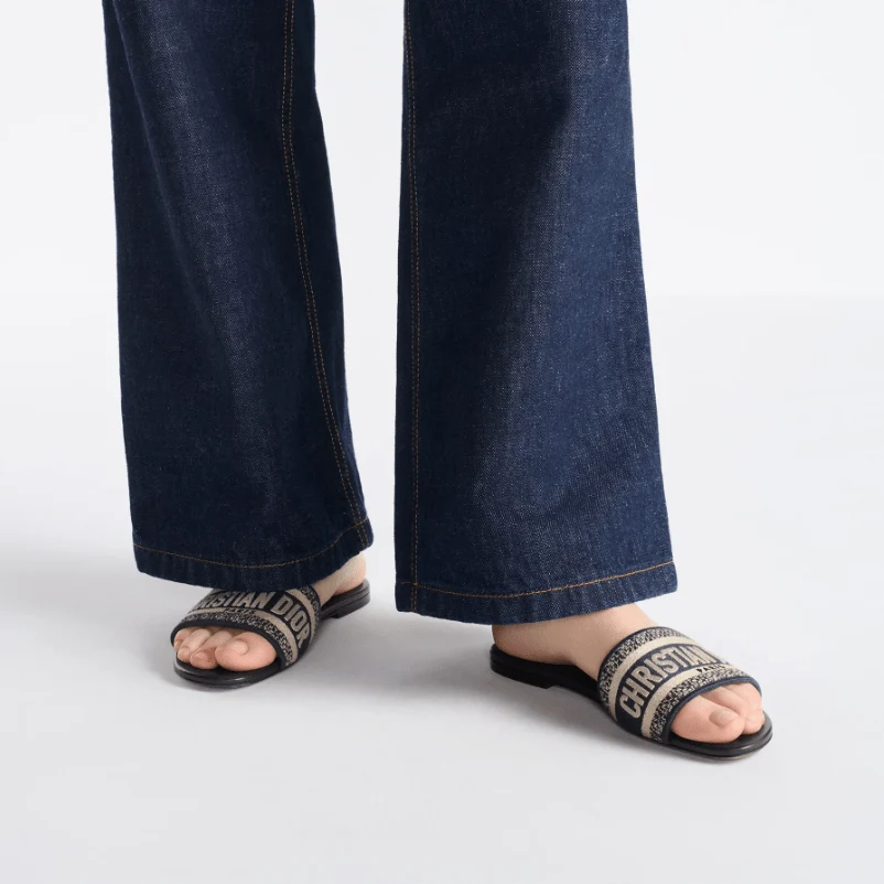 Dior Dway Slide Deep Black Embroidered Cotton - Image 4