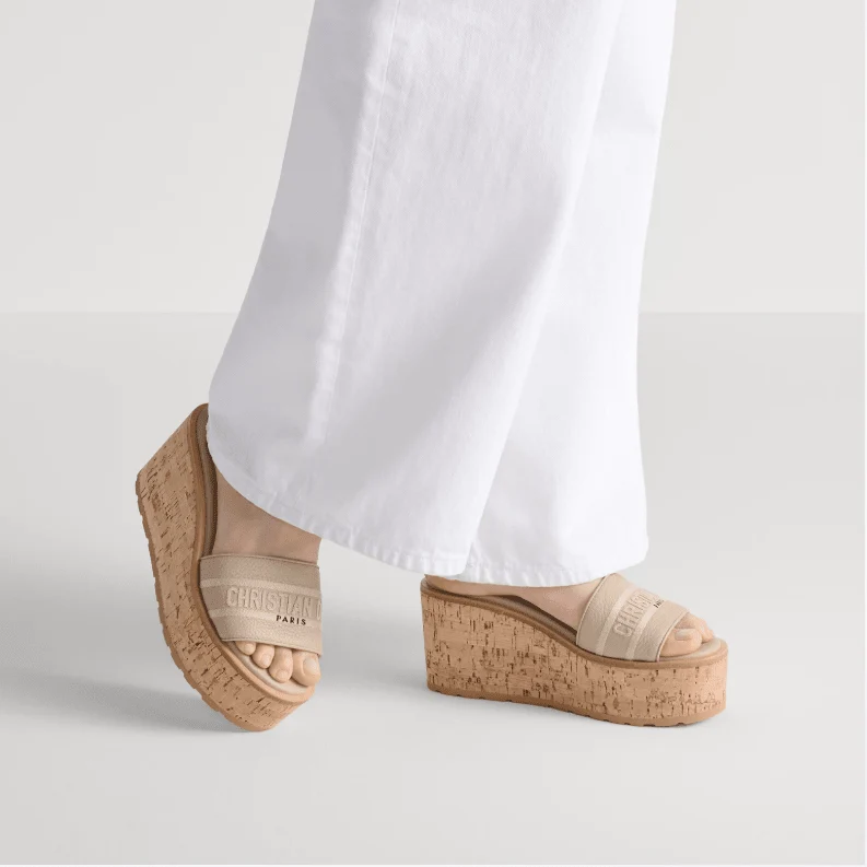 Dway Platform Slide Powder Beige Grained Calfskin - Image 2