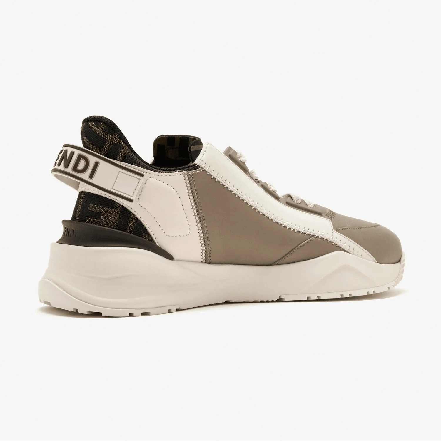 Fendi Flow Sneakers Brown FF Jacquard and Beige Leather Low-Tops - Image 2
