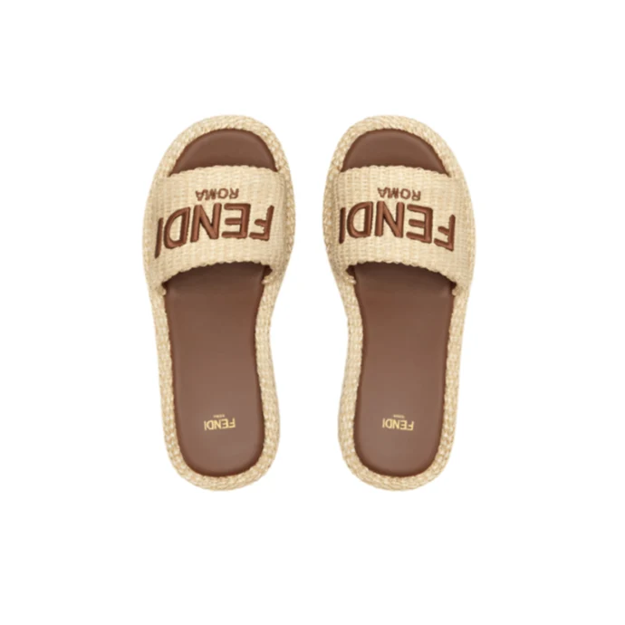 Fendi Sunshine Beige Cotton Fibre Flatform Slides - Image 3