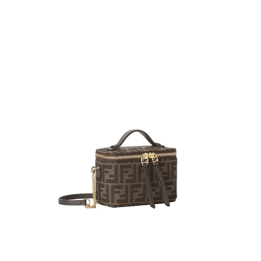 Fendi Vanity Tobacco Brown FF Jacquard Fabric Mini-Bag - Image 2