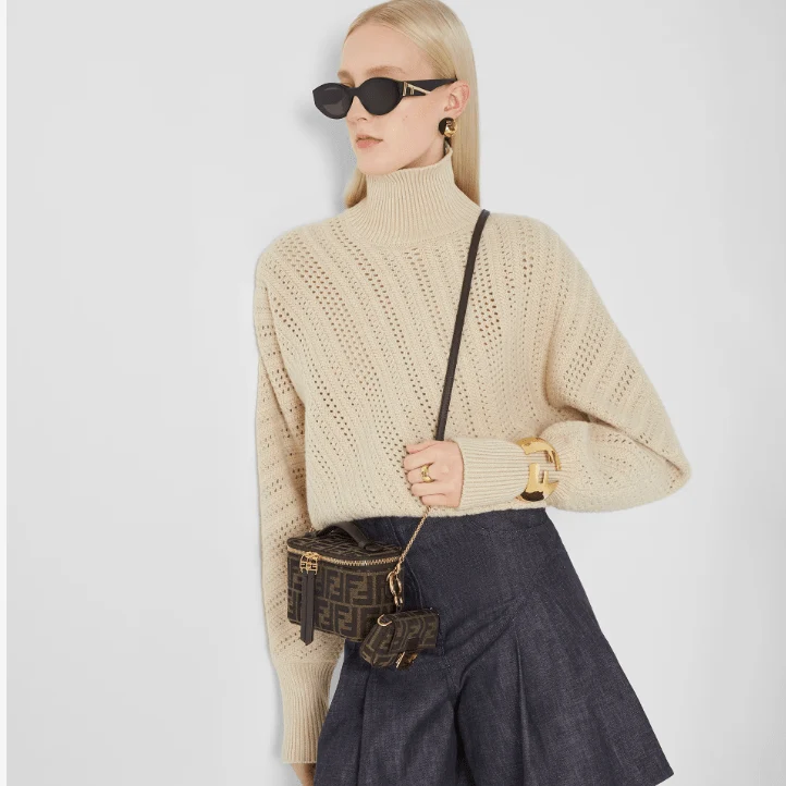 Fendi Vanity Tobacco Brown FF Jacquard Fabric Mini-Bag - Image 4