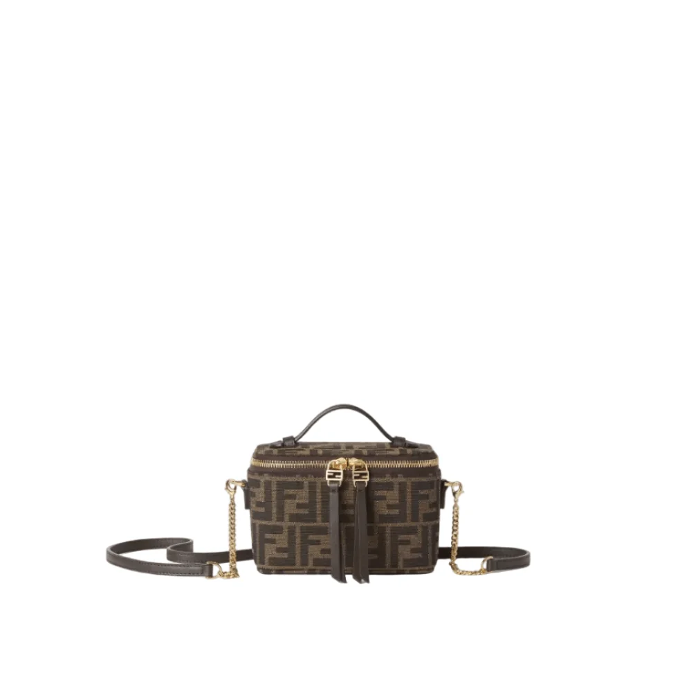 Fendi Vanity Tobacco Brown FF Jacquard Fabric Mini-Bag - Image 6