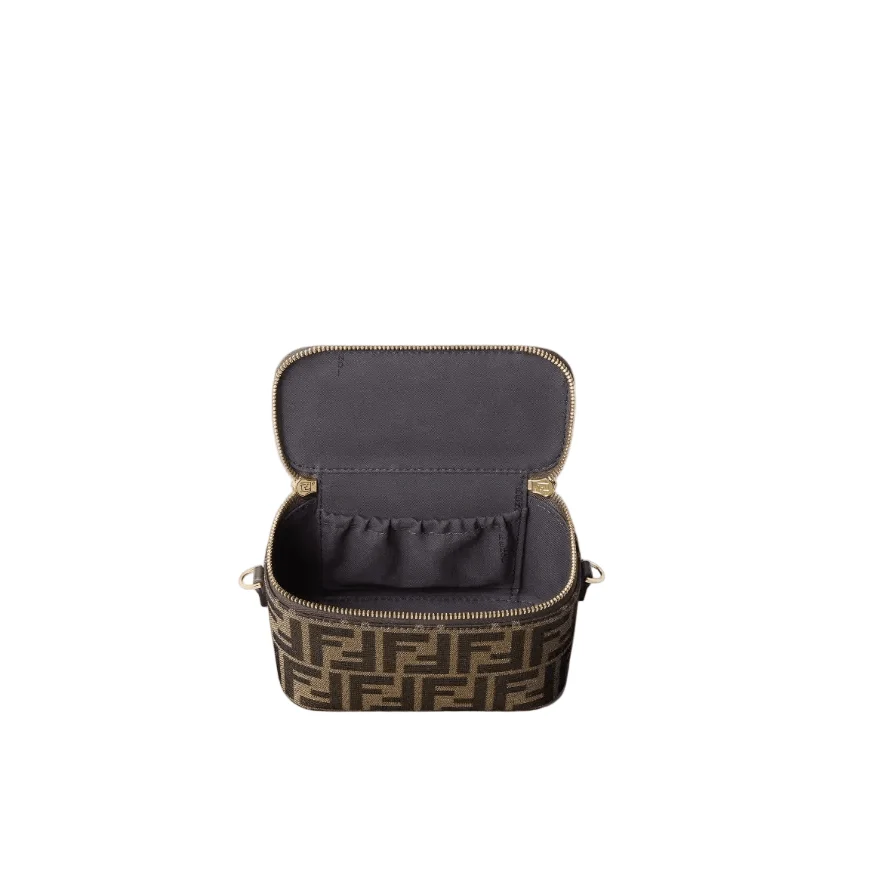 Fendi Vanity Tobacco Brown FF Jacquard Fabric Mini-Bag - Image 7