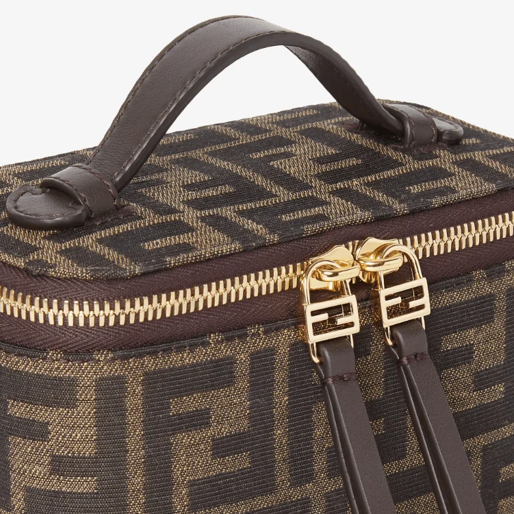Fendi Vanity Tobacco Brown FF Jacquard Fabric Mini-Bag - Image 8