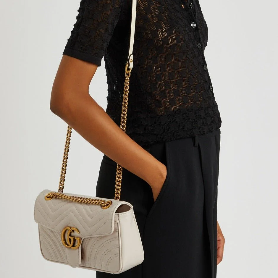 Gucci GG Marmont White Small Leather Shoulder Bag - Image 5