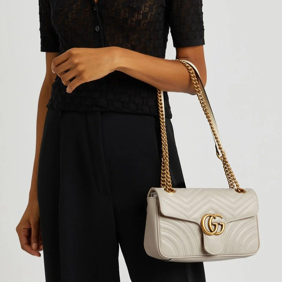 Gucci GG Marmont White Small Leather Shoulder Bag - Image 6