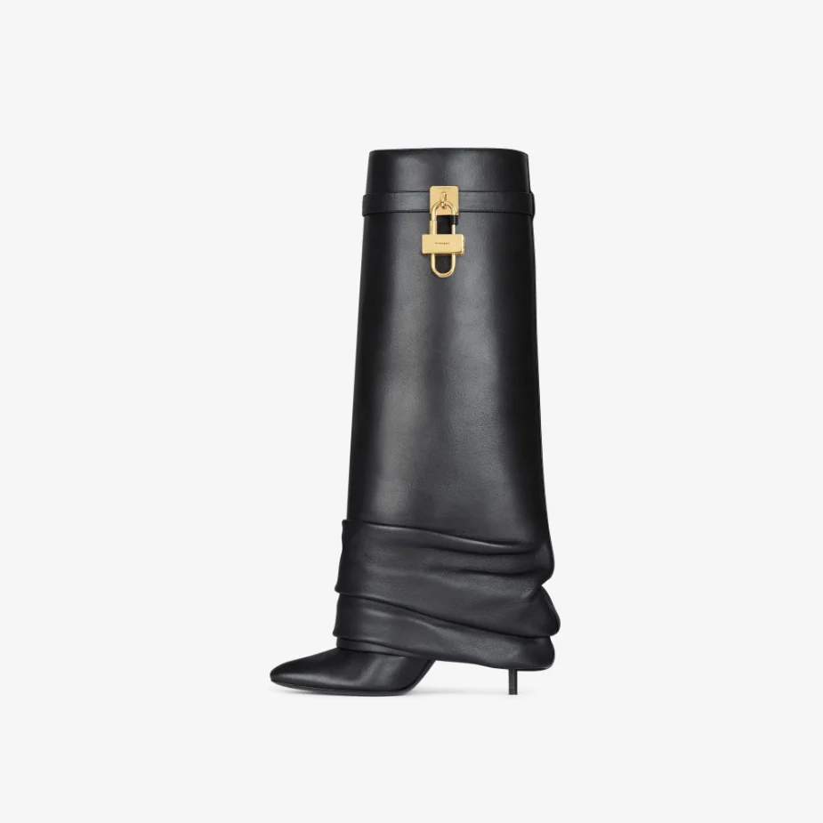Givenchy Shark Lock Stiletto Leather Knee-High Boots - Image 3