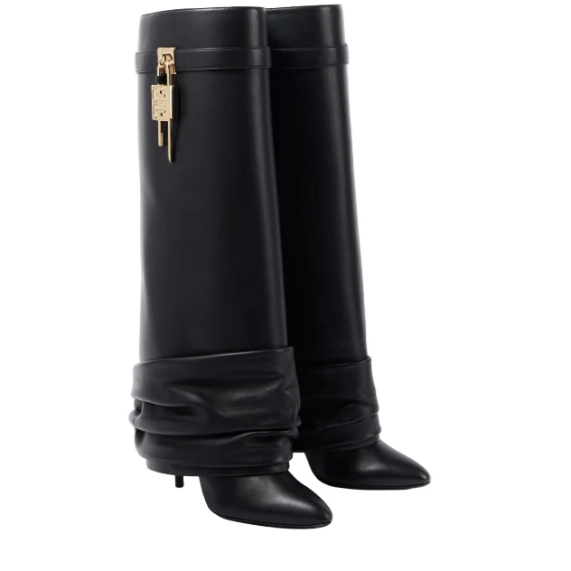 Givenchy Shark Lock Stiletto Leather Knee-High Boots - Image 6