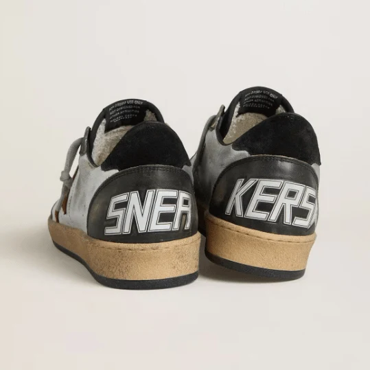Golden Goose Ball Star LTD In Silver Laminated Leather With Red Suede Star And Black Inserts - Image 3