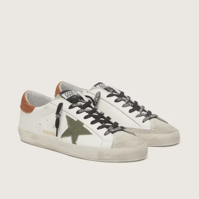 Golden Goose Men's Super-Star With Star In Olive Green Canvas