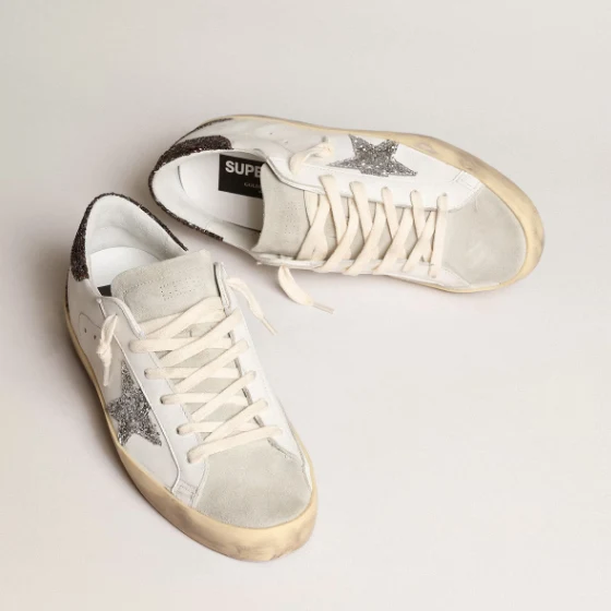 Golden Goose Women's Super-Star With Silver Star and Brown Glitter Heel Tab - Image 2