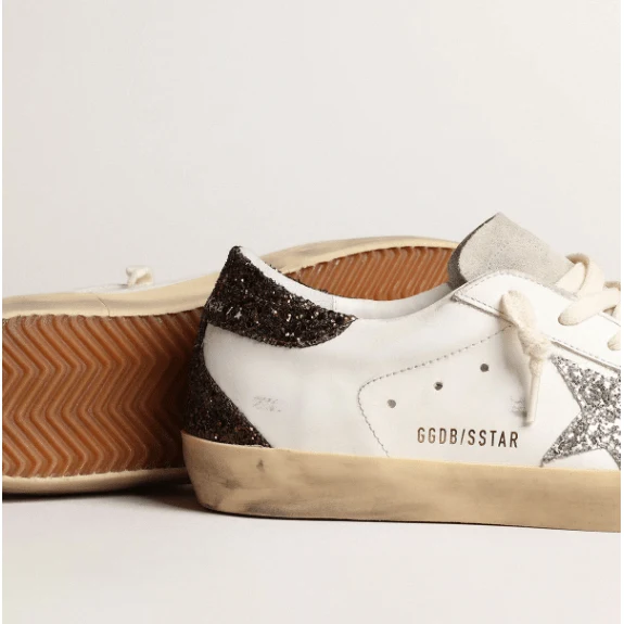 Golden Goose Women's Super-Star With Silver Star and Brown Glitter Heel Tab - Image 3
