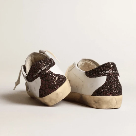 Golden Goose Women's Super-Star With Silver Star and Brown Glitter Heel Tab - Image 4