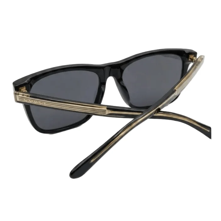 Gucci Black Acetate Sunglasses With Minimalist Gold Metal Temple Design - Image 2