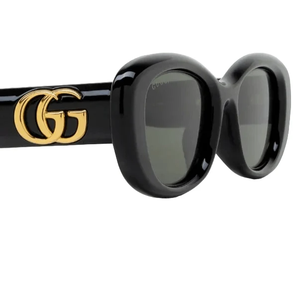 Gucci Bold Oval Sunglasses With Gold Double G Logo - Image 2
