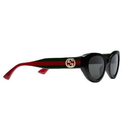 Gucci Elegant Cat-Eye Sunglasses Featuring Red & Green Web Arms - Image 2