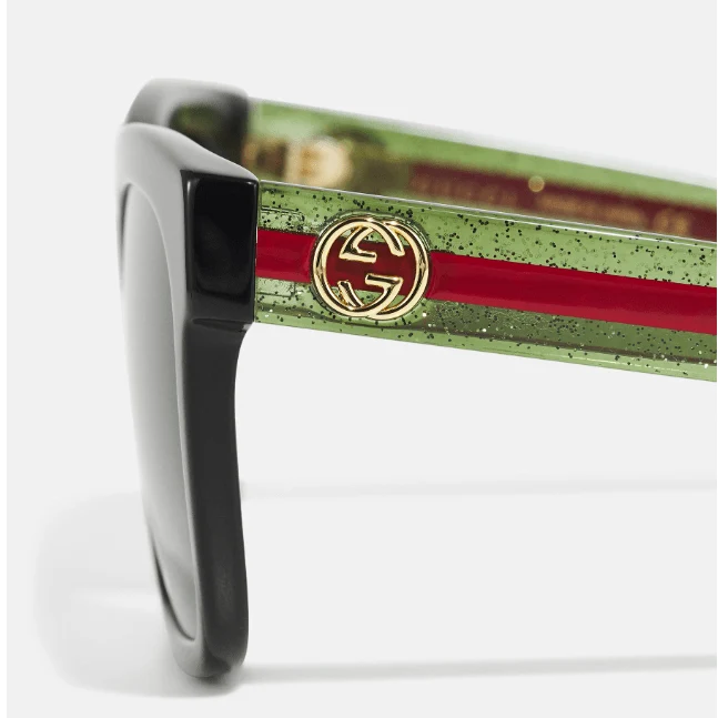 Gucci GG Logo Oversized Sunglasses With Red/Green Web - Image 2