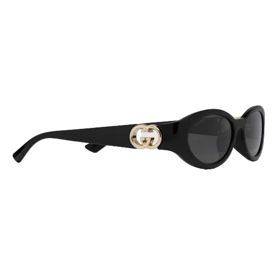 Gucci Luxury Cat-Eye Sunglasses - Shiny Black Frame With Gold Interlocking - Image 2