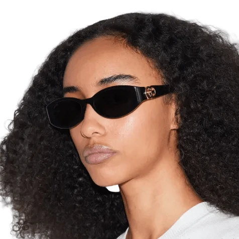 Gucci Luxury Cat-Eye Sunglasses - Shiny Black Frame With Gold Interlocking - Image 3