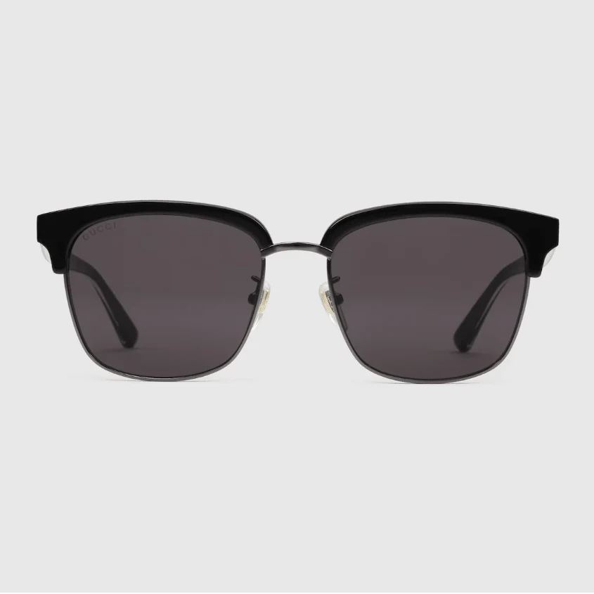 Gucci Men's Square Half-Rim Sunglasses – Black & Gold with Web Detail