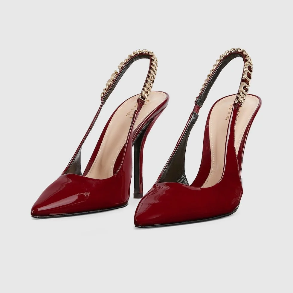Gucci Signoria Slingback Pump In Red Leathe - Image 8