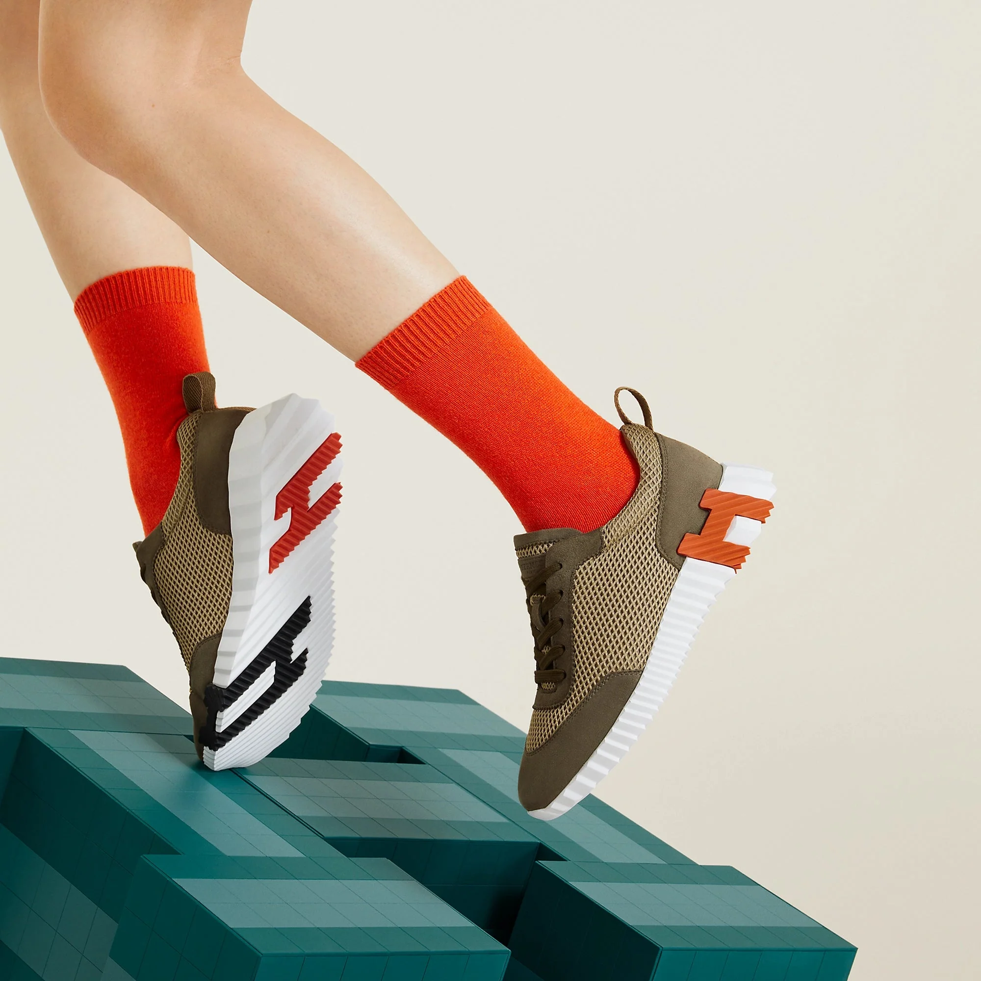 Hermès Bouncing Sneaker – All-Brown With Orange “H" - Image 6