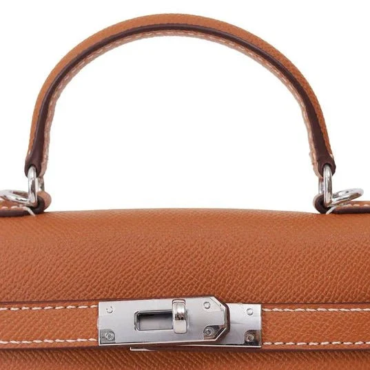 Hermès Mini Kelly Bag , Brown, Silver Metal - Image 4
