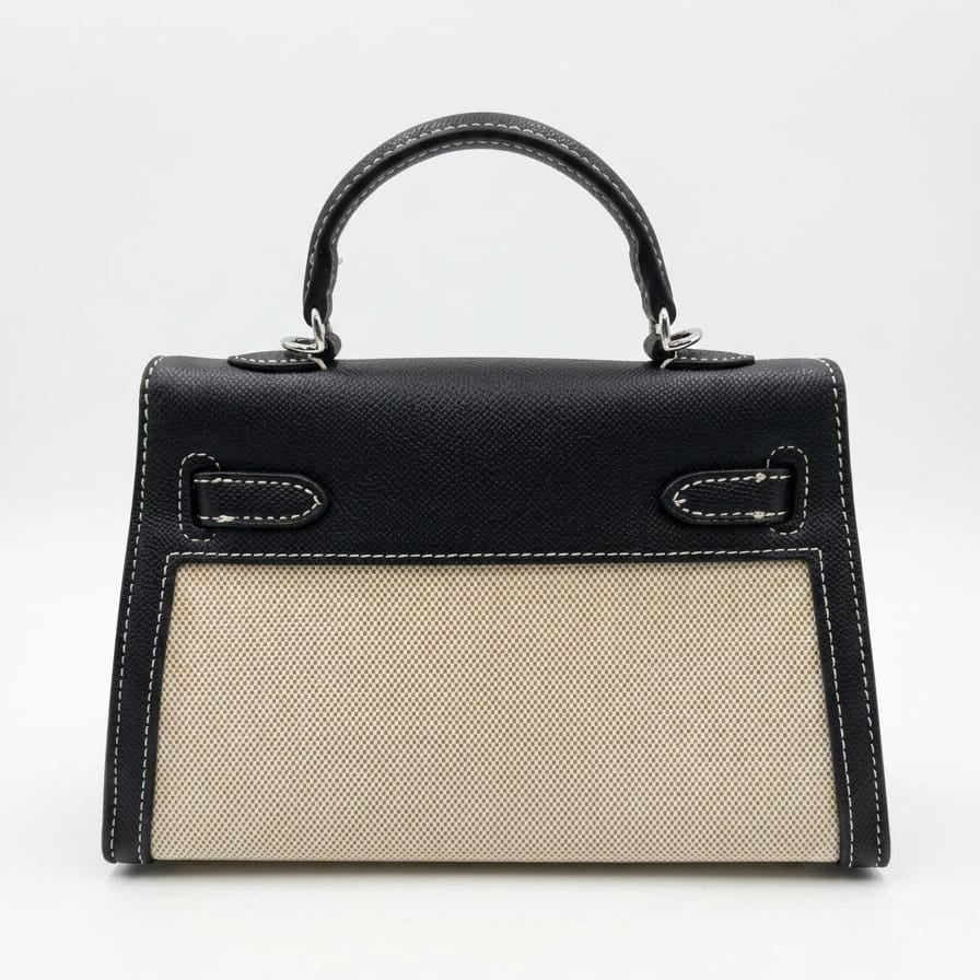 Hermès Mini Kelly 25 Sellier - Black Epsom & Toile Canvas - Image 2