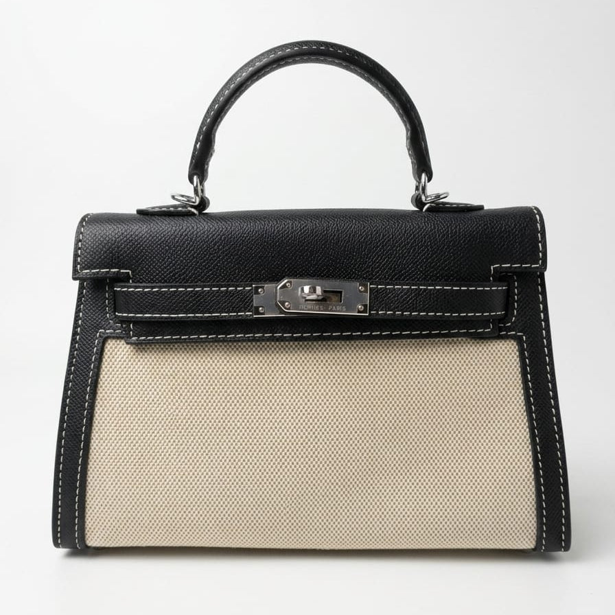 Hermès Mini Kelly 25 Sellier - Black Epsom & Toile Canvas - Image 3