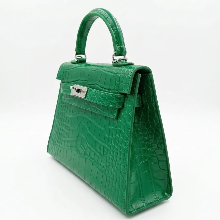 Hermès Mini Kelly Crocodile Leather Bag In Green - Image 3