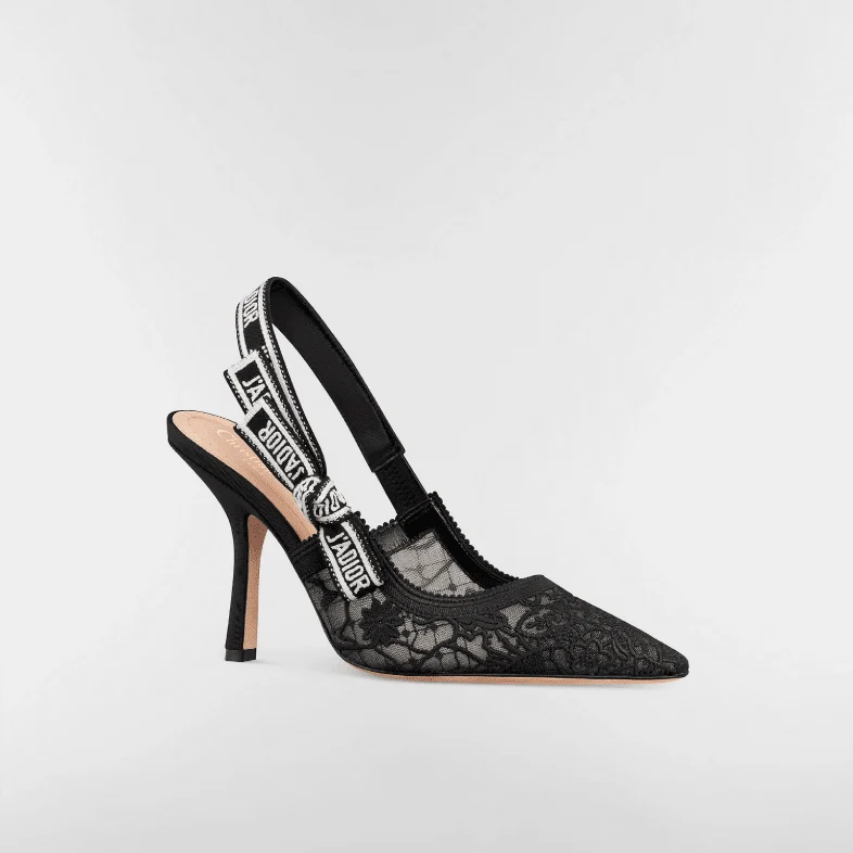 J'Adior Slingback Pump Transparent Mesh Embroidered With Black Millefiori Motif