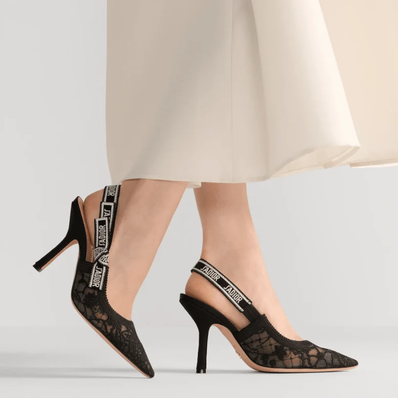 J'Adior Slingback Pump Transparent Mesh Embroidered With Black Millefiori Motif - Image 3
