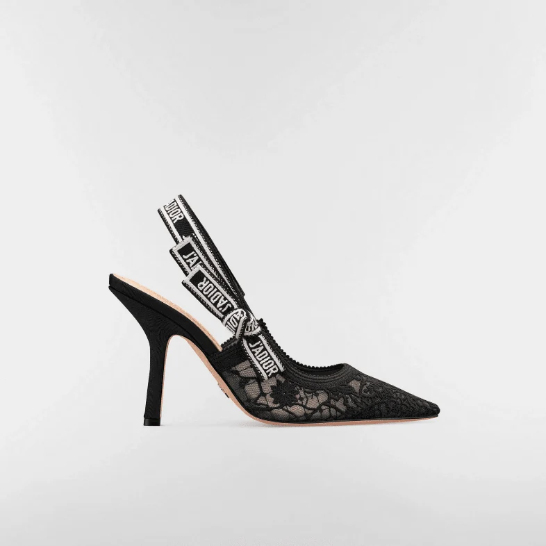 J'Adior Slingback Pump Transparent Mesh Embroidered With Black Millefiori Motif - Image 4