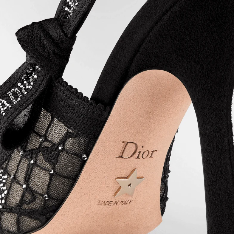 J'Adior Slingback Pump Transparent Mesh Embroidered With Black Millefiori Motif And Silver - Image 2