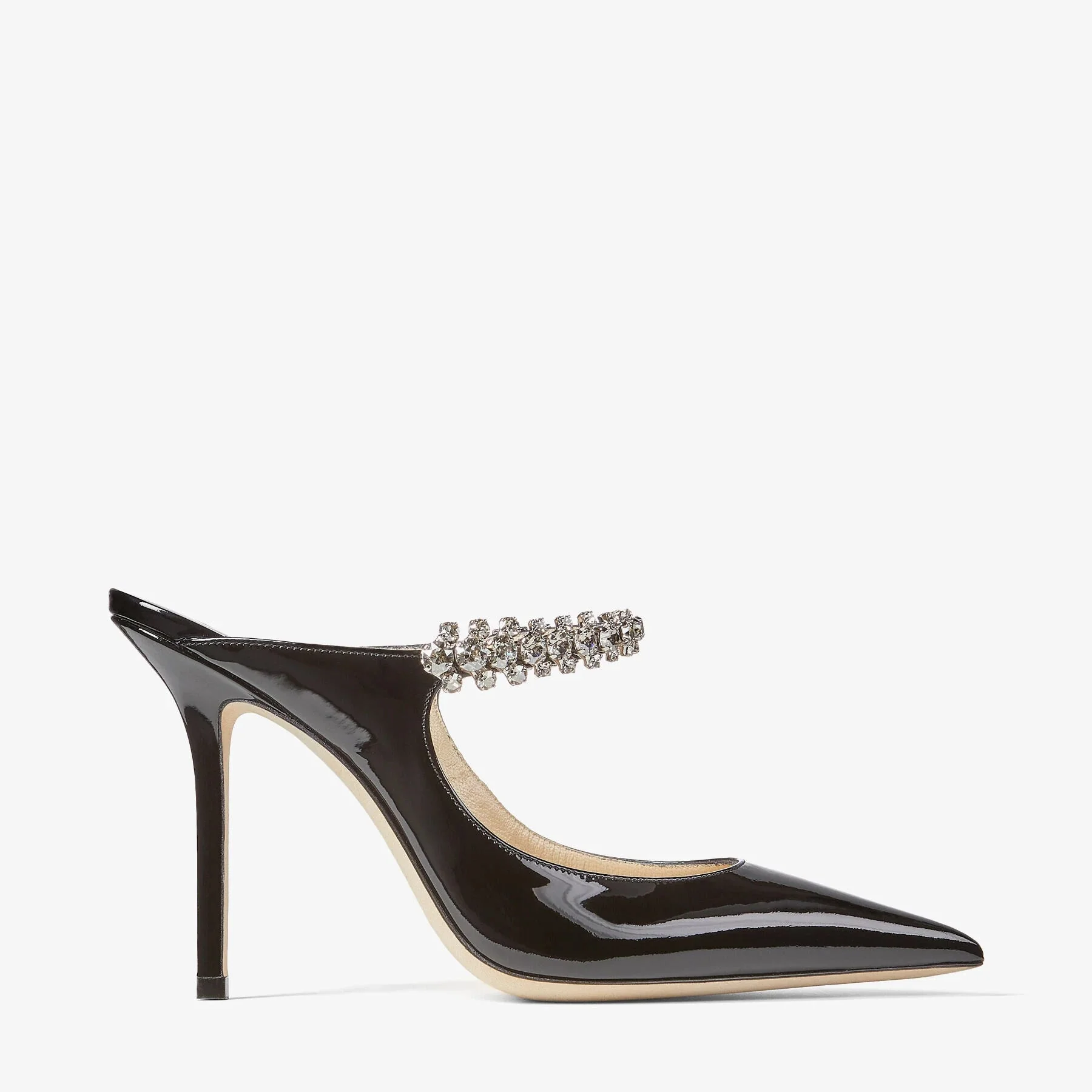 Jimmy Choo Black Patent Leather Mules With Crystal Strap - Image 2