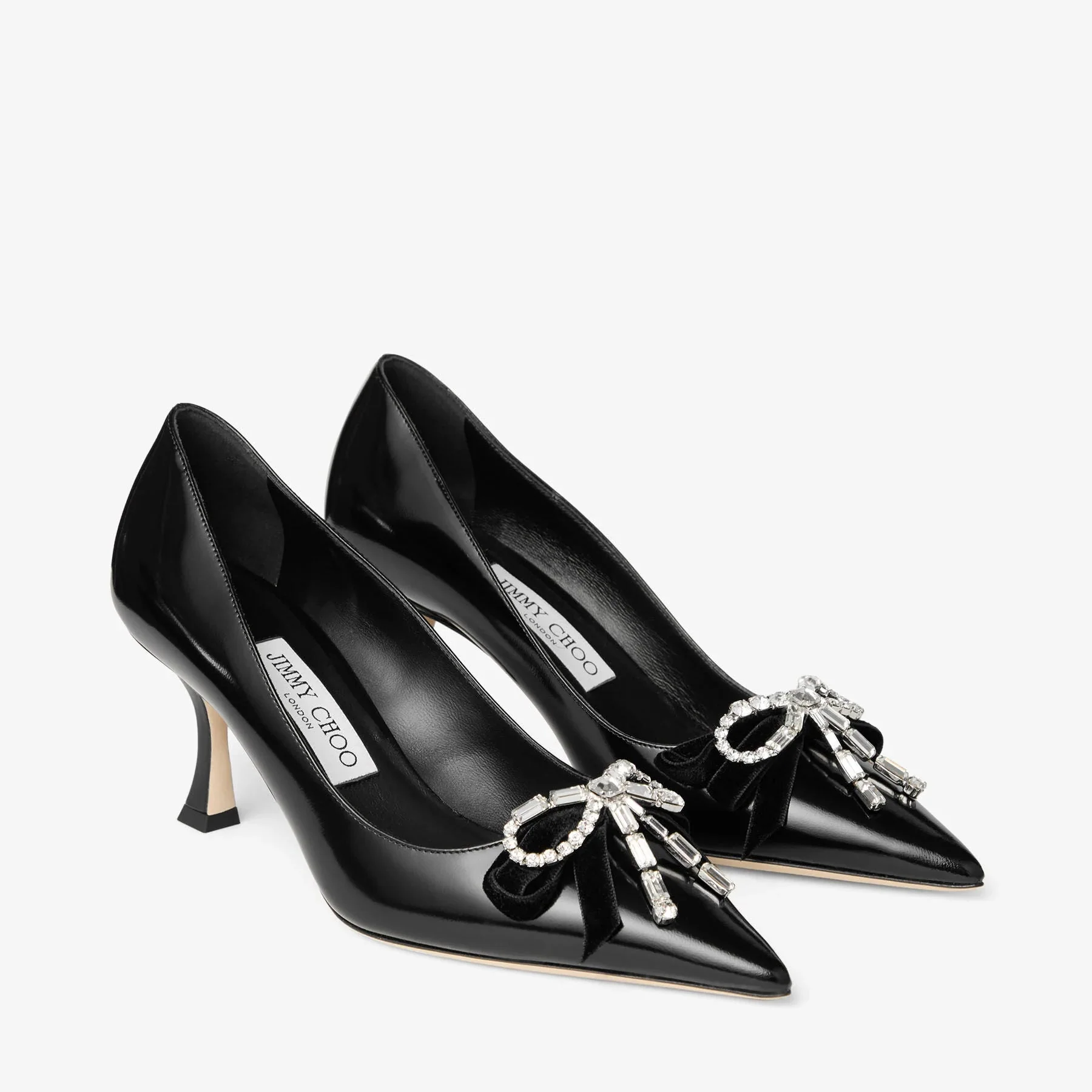 Jimmy choo Black Soft Spazzolato Pumps with Velvet and Crystal Bow