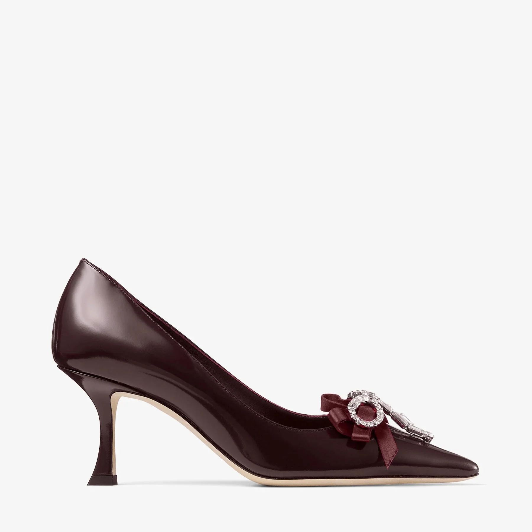 Jimmy Choo  Deep Merlot Soft Spazzolato Pumps With Satin and Crystal Bows - Image 2