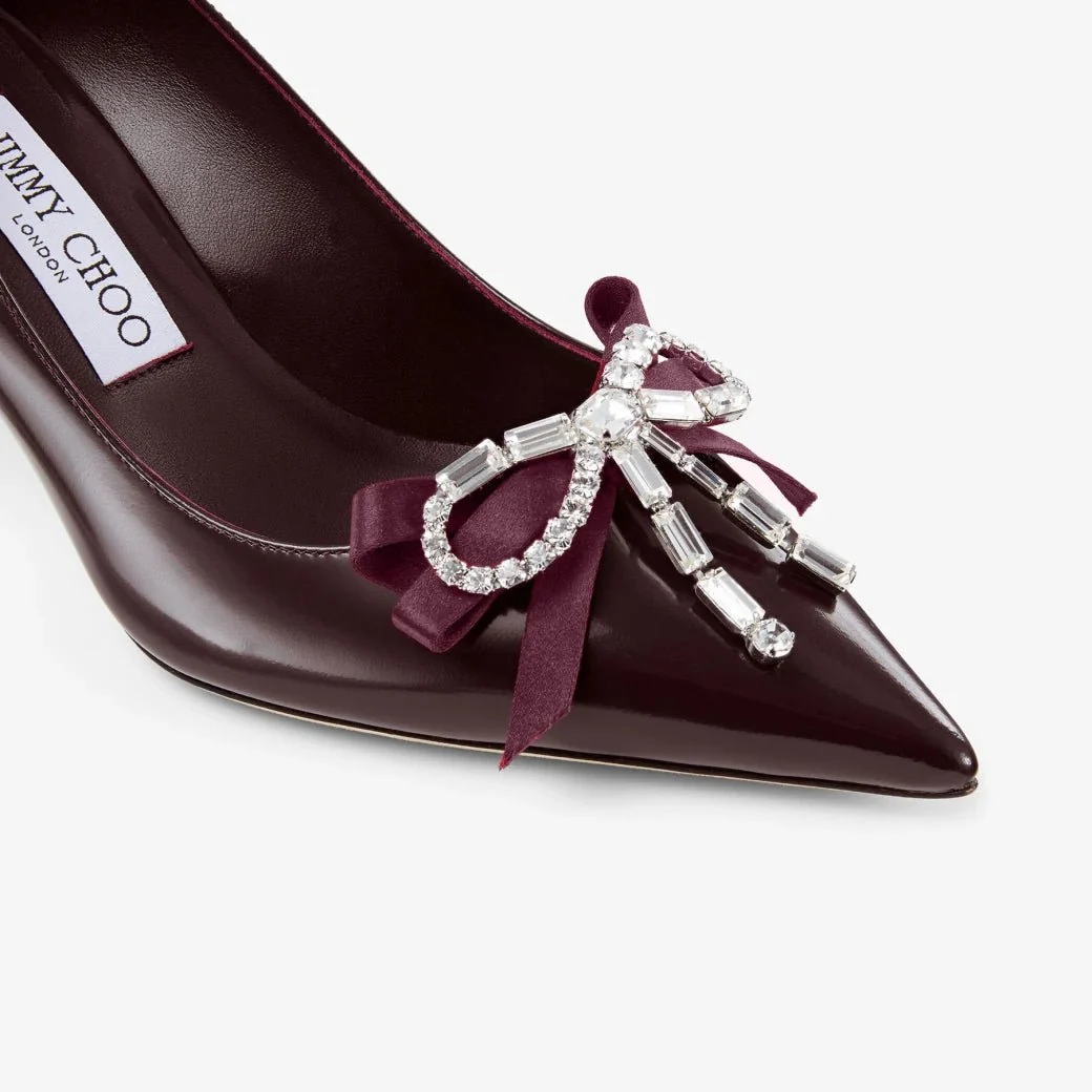 Jimmy Choo  Deep Merlot Soft Spazzolato Pumps With Satin and Crystal Bows - Image 3