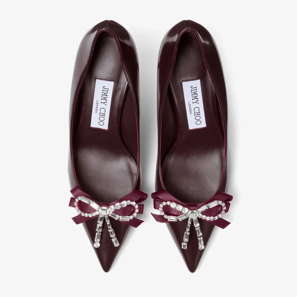 Jimmy Choo  Deep Merlot Soft Spazzolato Pumps With Satin and Crystal Bows - Image 4