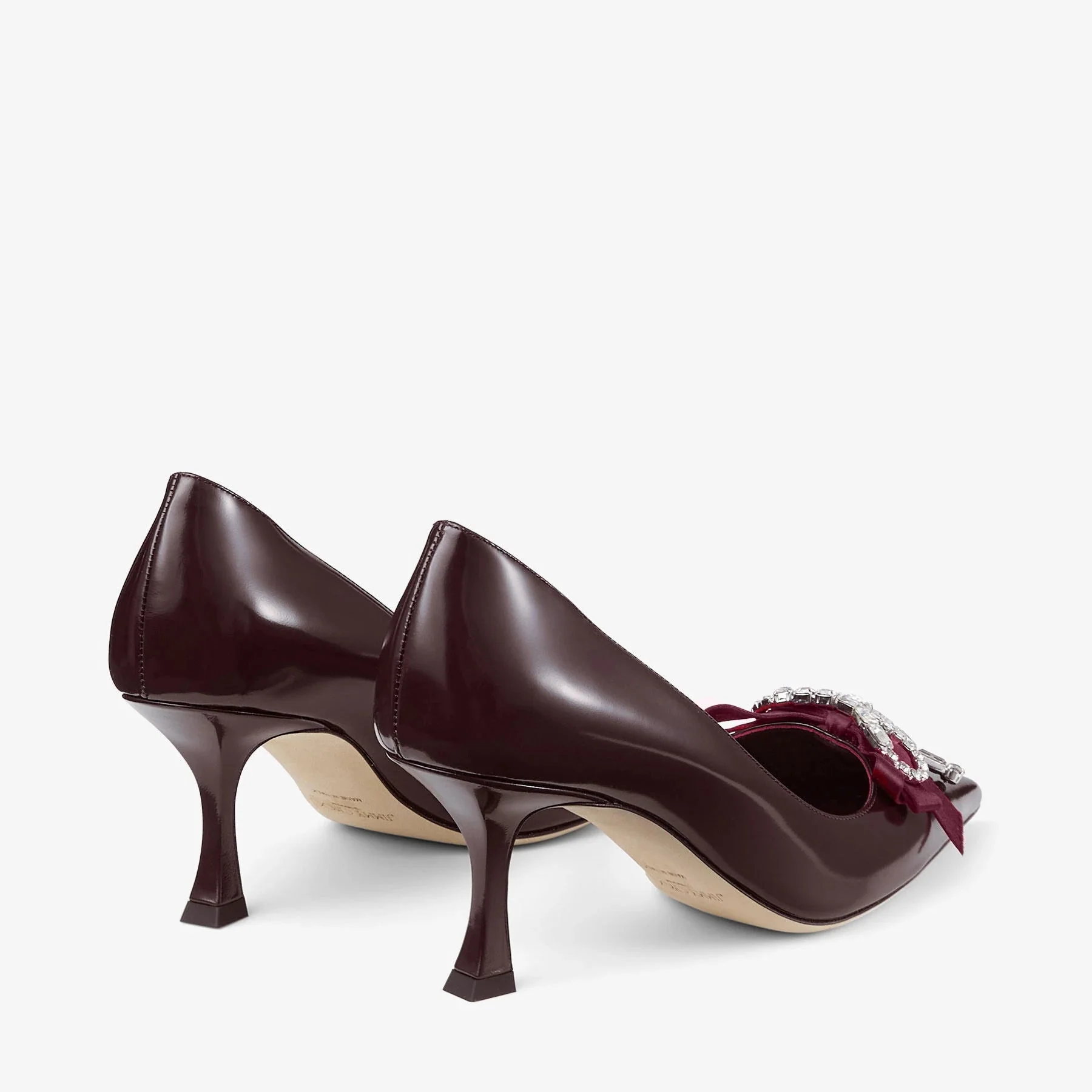 Jimmy Choo  Deep Merlot Soft Spazzolato Pumps With Satin and Crystal Bows - Image 5